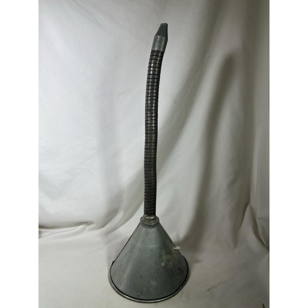 Vintage 1940's-1960's Galvanized Steel Flexible Spout Oil Funnel Gooseneck